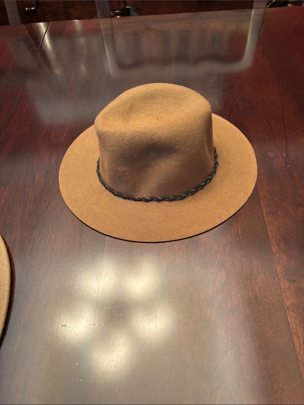 Nine West Camel Felt Fedora Hat with Brown Inner Band